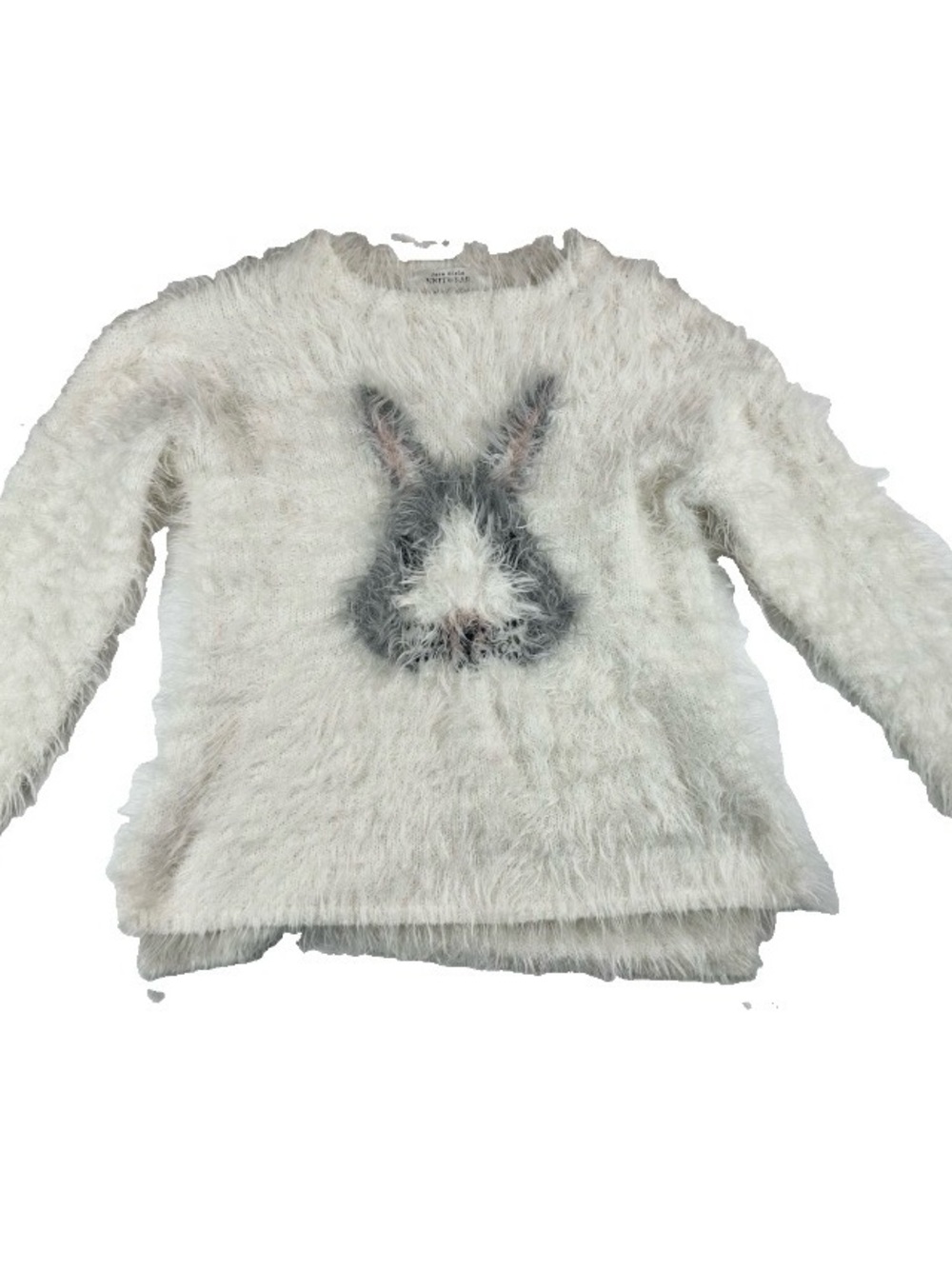 Zara Girls Knitwear Soft Fluffy Sweater White Bunny Face Size 7